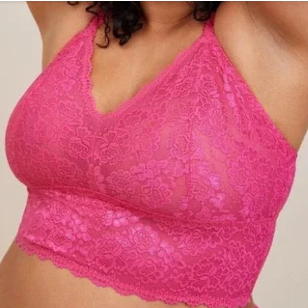 Torrid Curve Pink Lace Crop Length Bralette. Sz 0 NWT